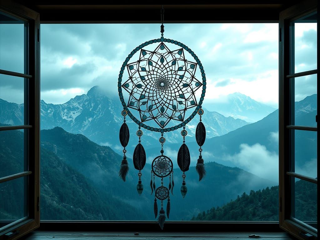 Turquoise Dream Catcher in Dark Fantasy Style