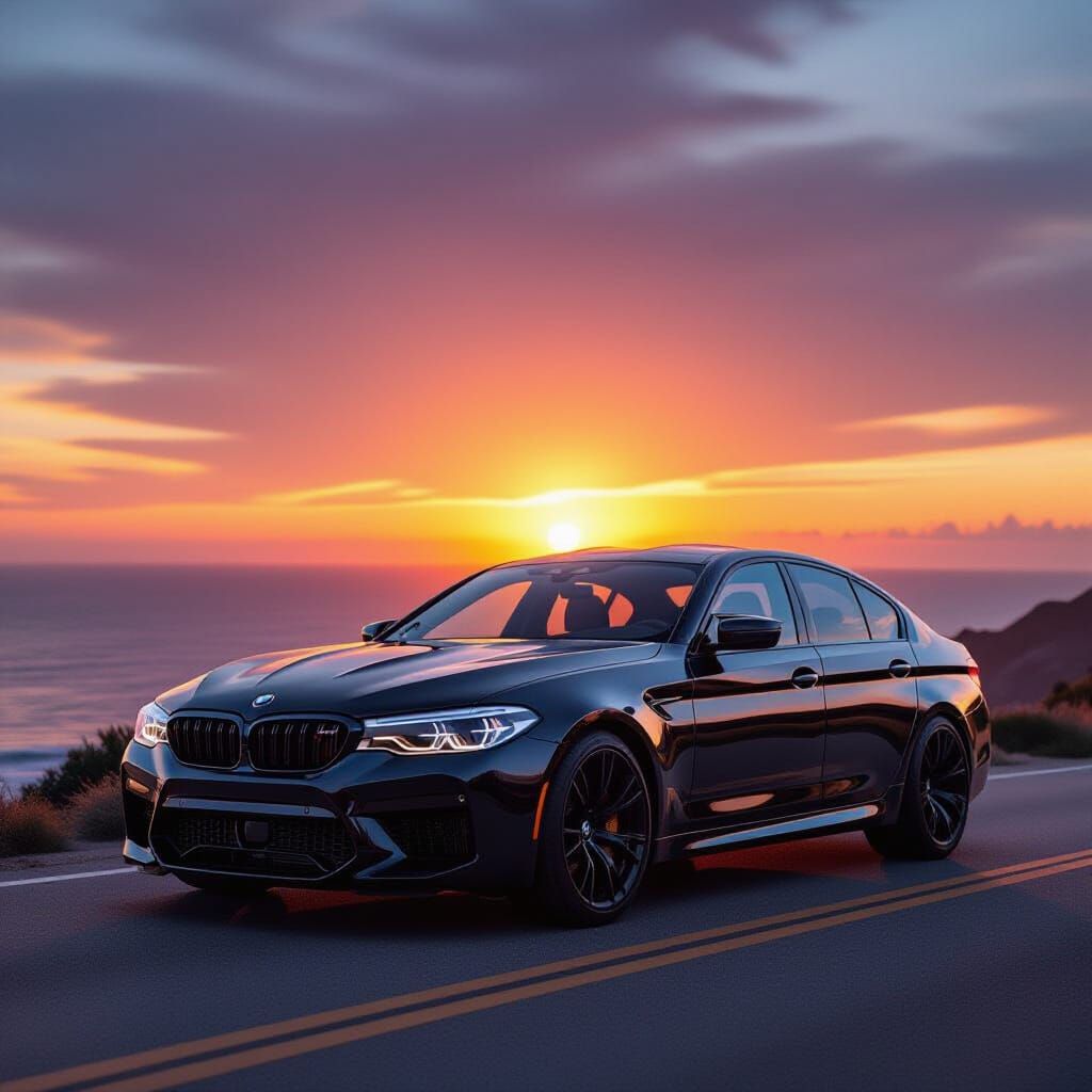 BMW M5 W12 at Golden Hour Coastal Sunset