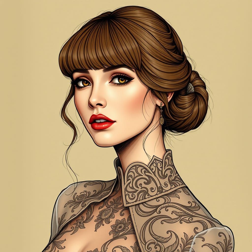 Elegant Woman in Art Nouveau Style