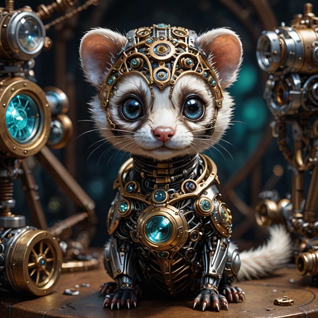Chibi Robot Ferret Portrait in Steampunk Style