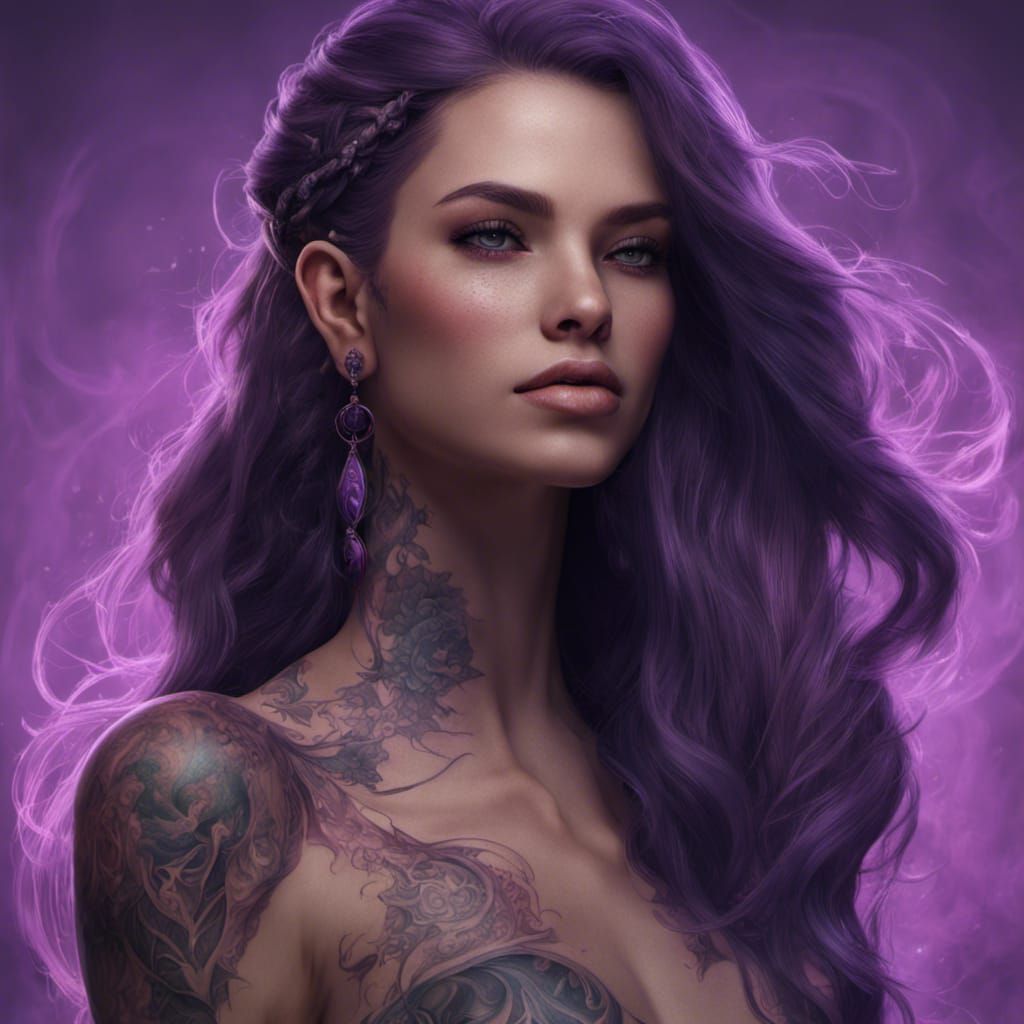 Woman with Purple Hair: Detailed Fantasy Art