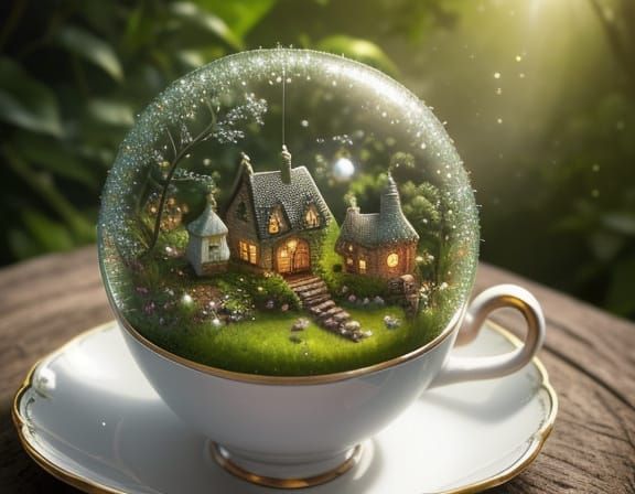 Whimsical Village in a Teacup: Macro Photography