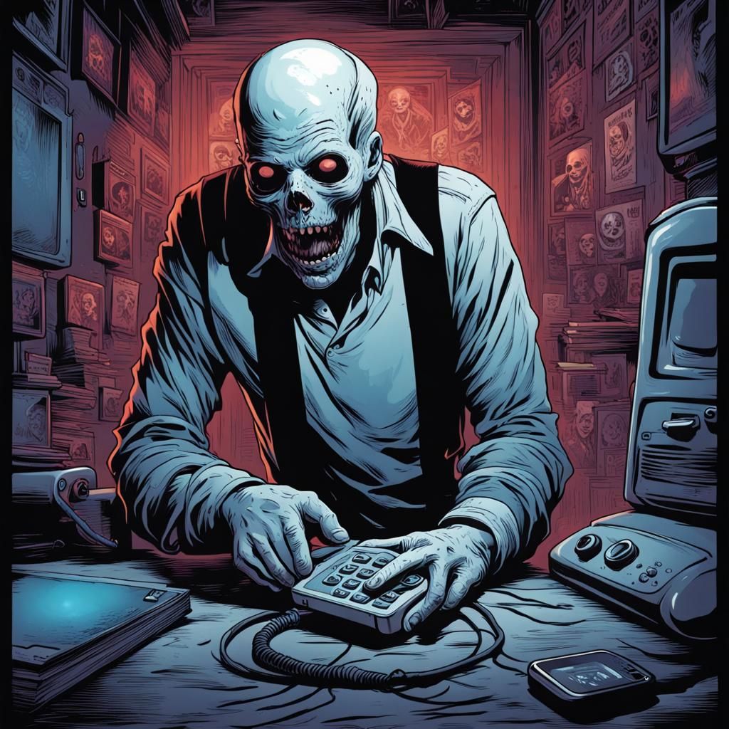 Horror Ghost in Phone: Comic Book Art
