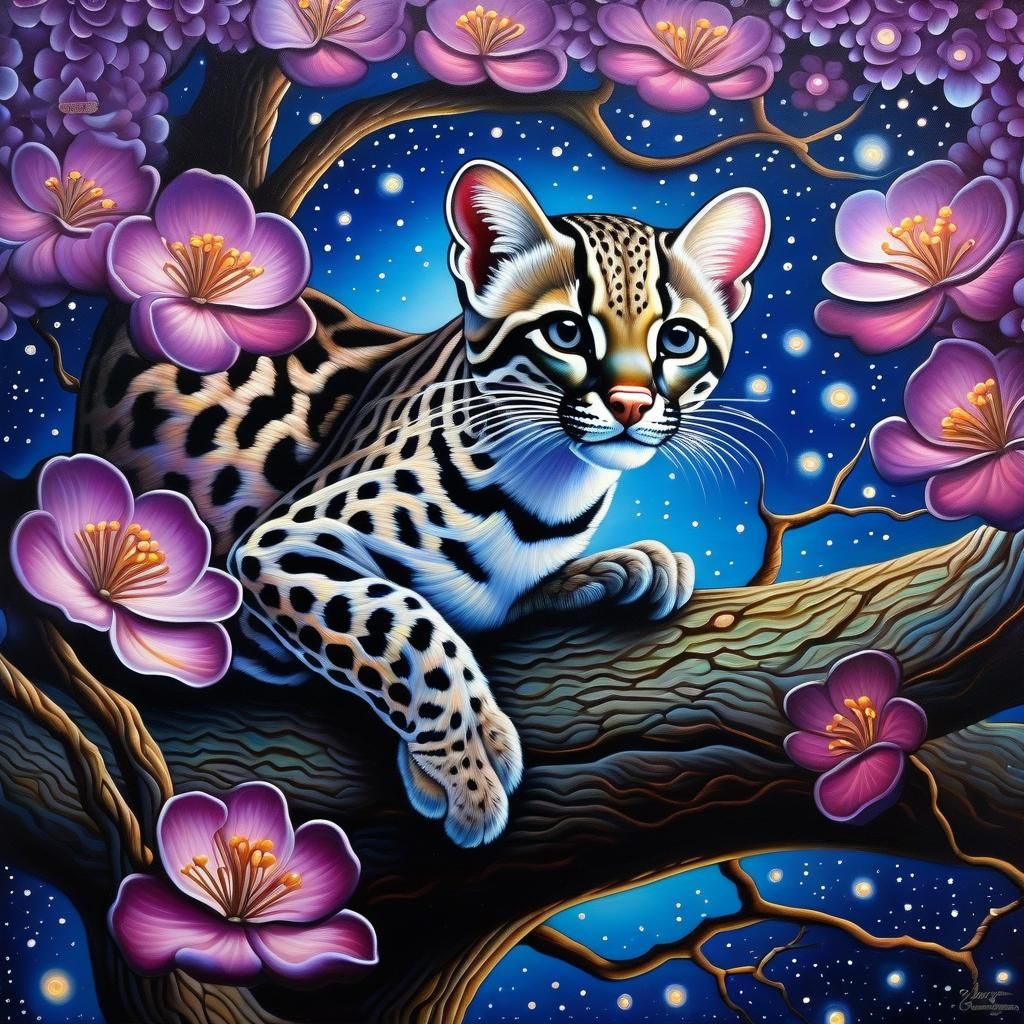 Ocelot in Tree: A Pop Surrealism Painting