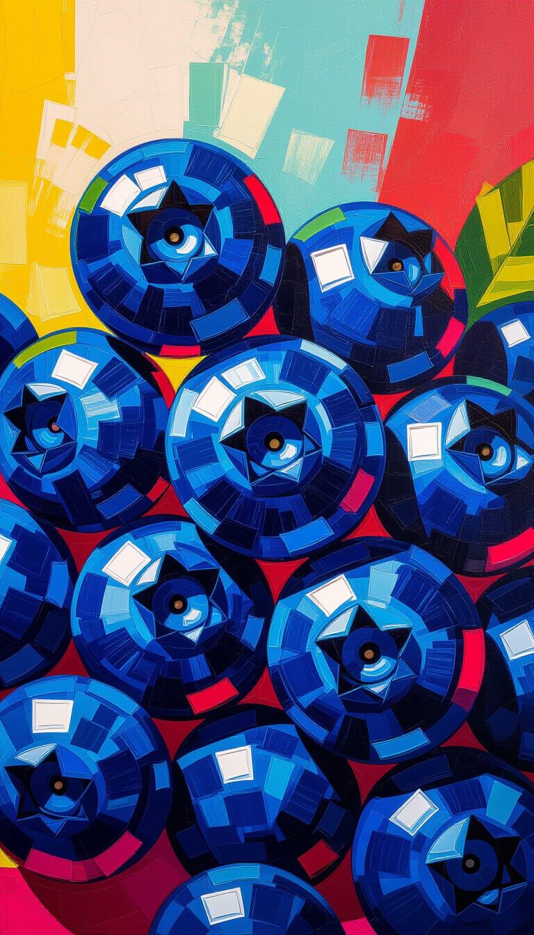 Juicy Blueberries in Expressive Impasto Painting Style