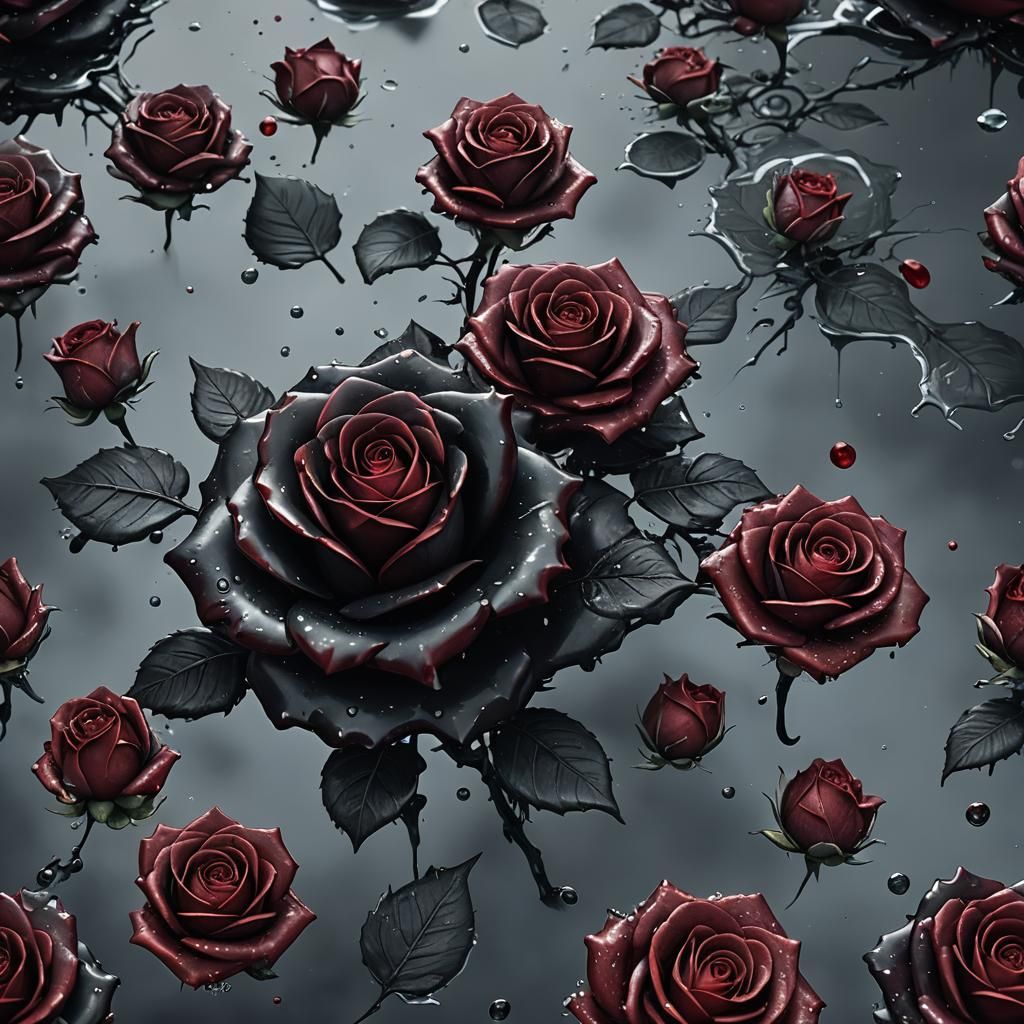 Black and Red Sugar Rose in Matte Painting Style