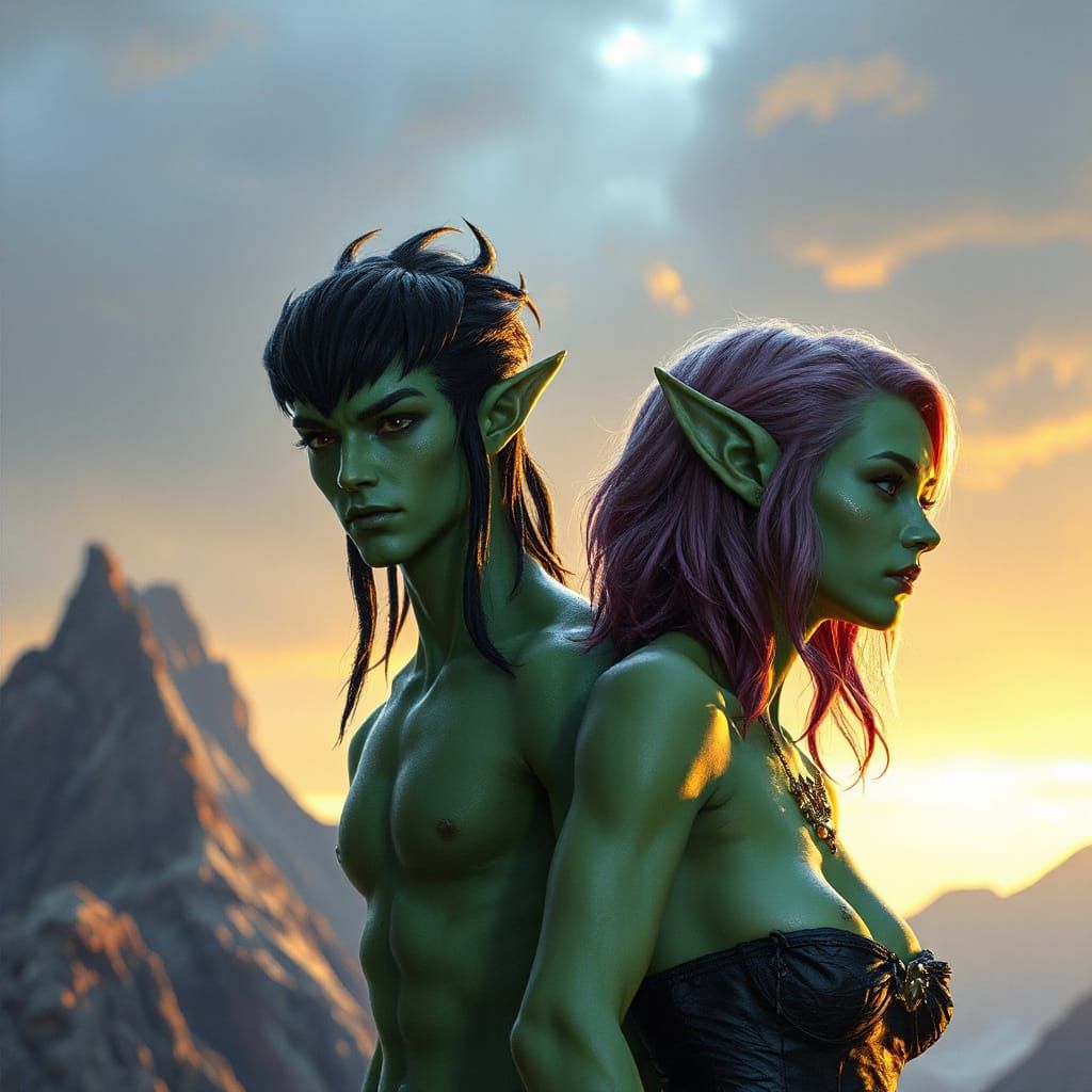 Attractive Green-Skinned Orions in Cinematic Digital Matte P...