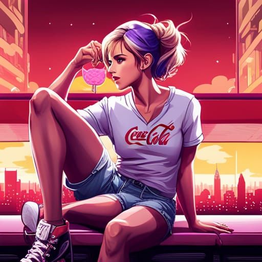 Hipster Woman with Lollipop in Hyperrealistic Style