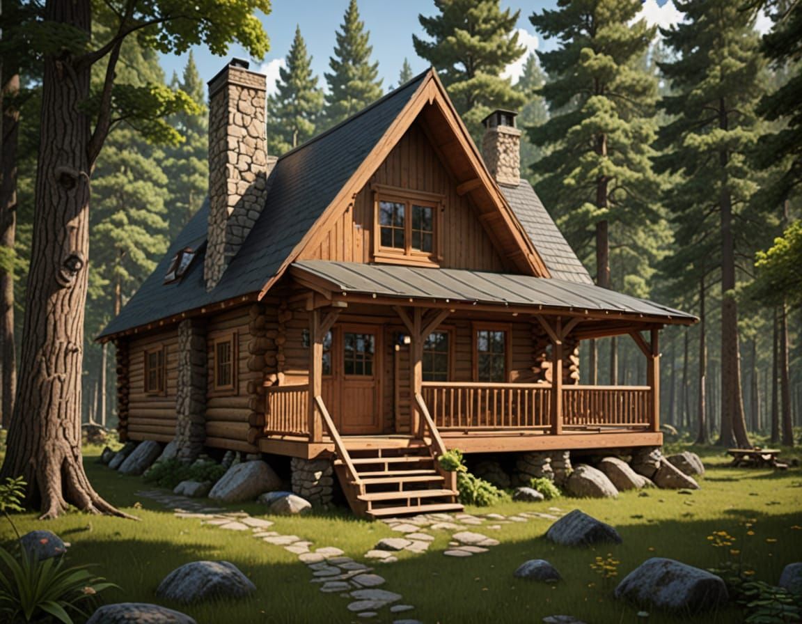 Rustic Wooden Cabin in the Style of James Gurney