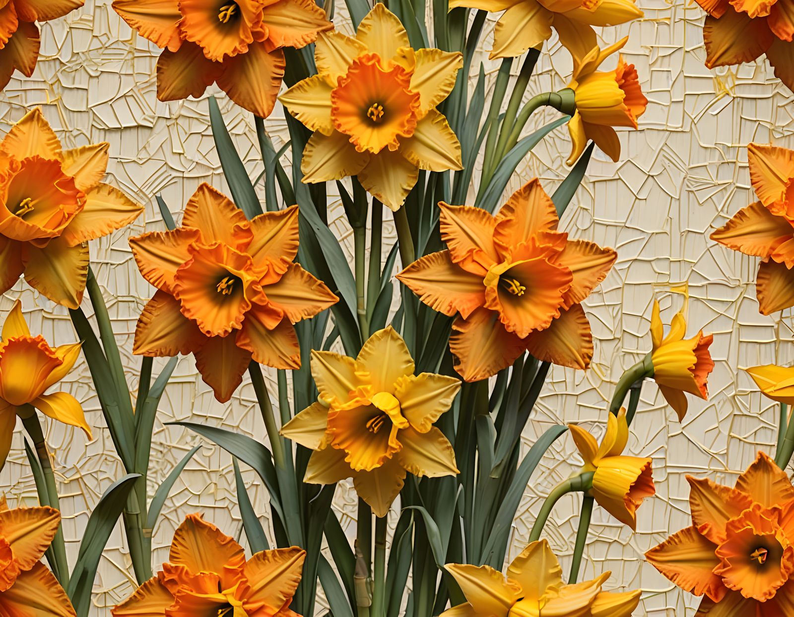 Goldenpunk Daffodils in Vibrant Cubist Style