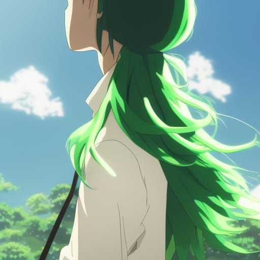 Anime Highschooler with Green Lightning, Ghibli-esque