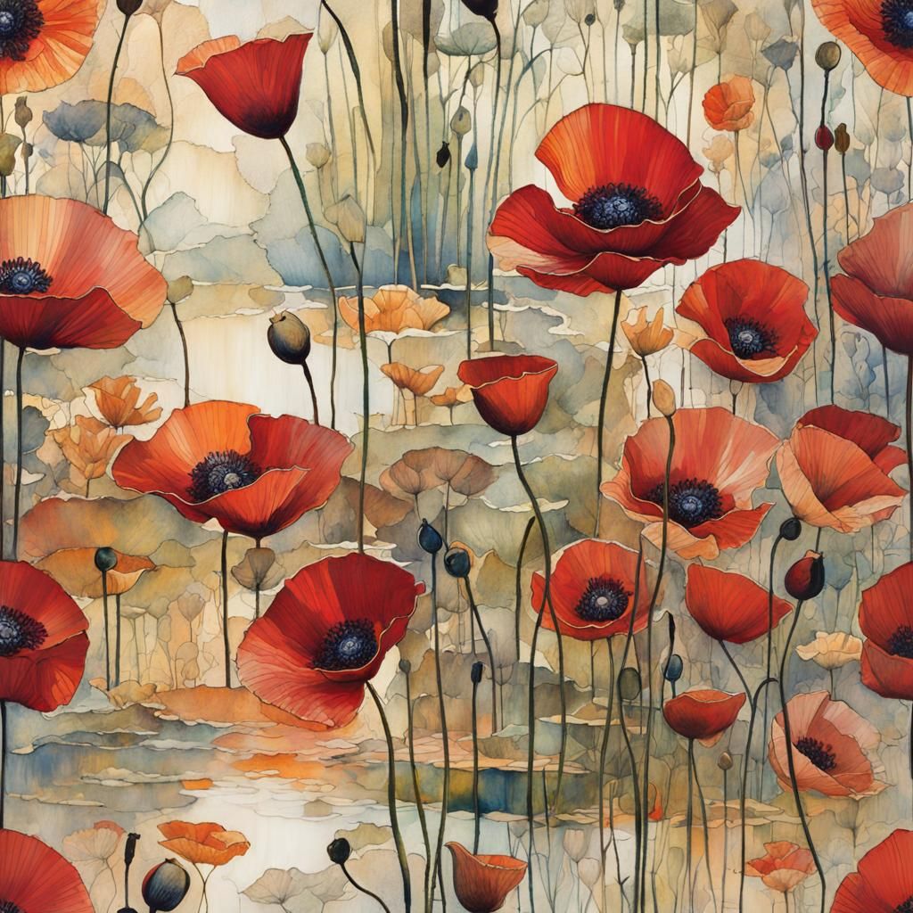 Detailed Water Reflections in Art Brut Style