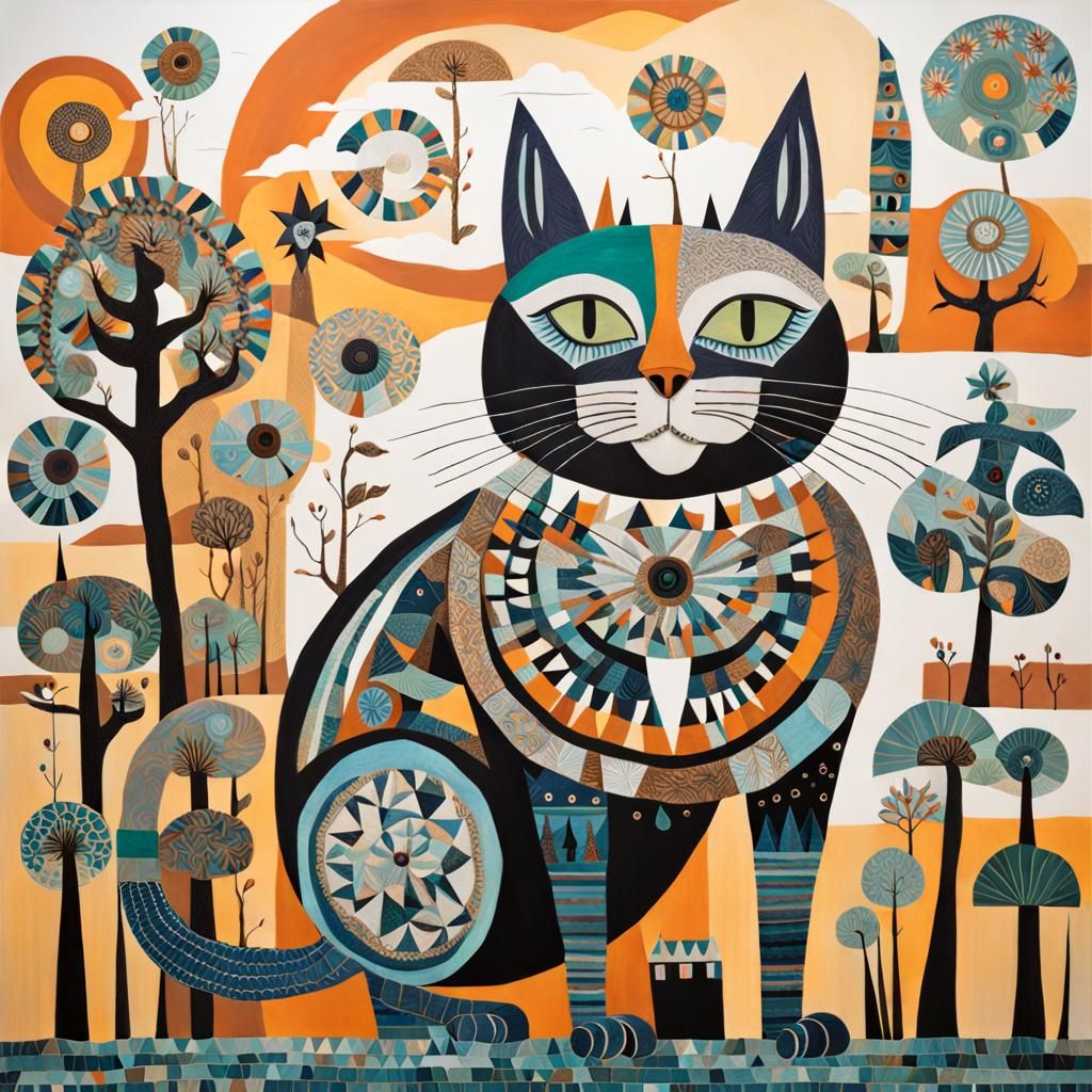 Wind Cat: Whimsical Folk Art Illustration
