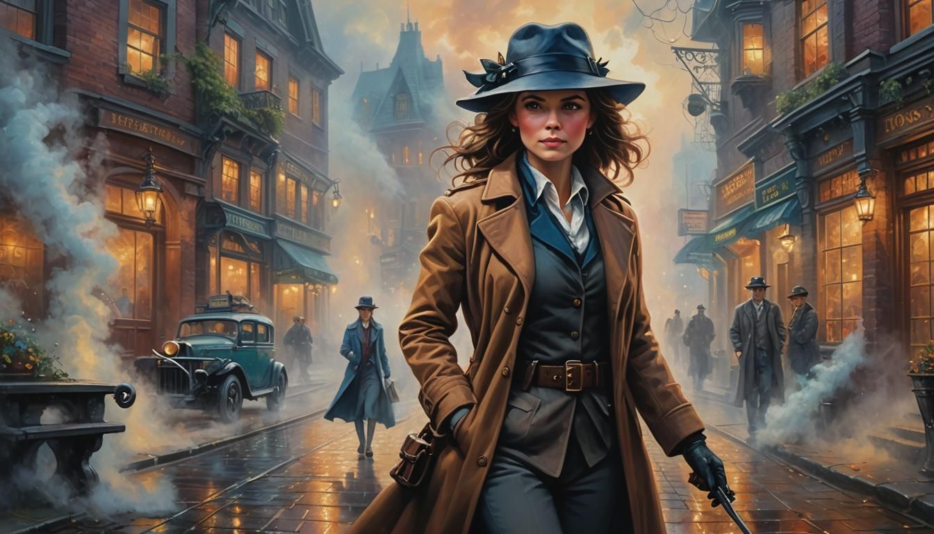 Sultry Female Detective in Vibrant Acrylics