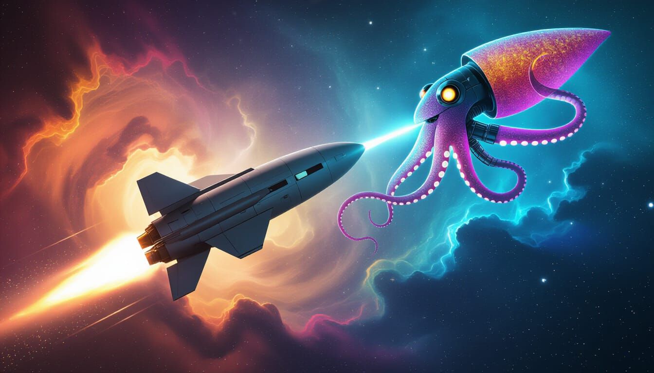 Cosmic Comic Horror: Rocket Chased by Space Squid