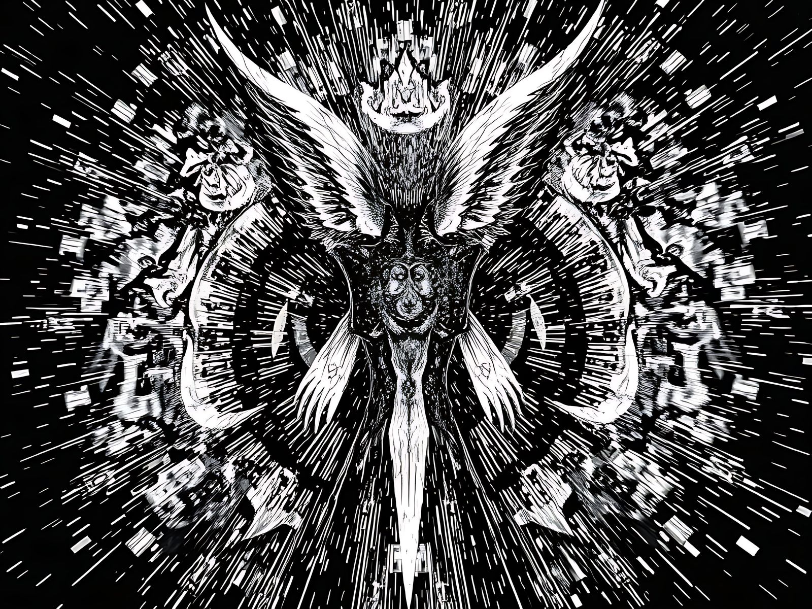 Terrifying Archangel Unravels in a Kaleidoscope of Black and...