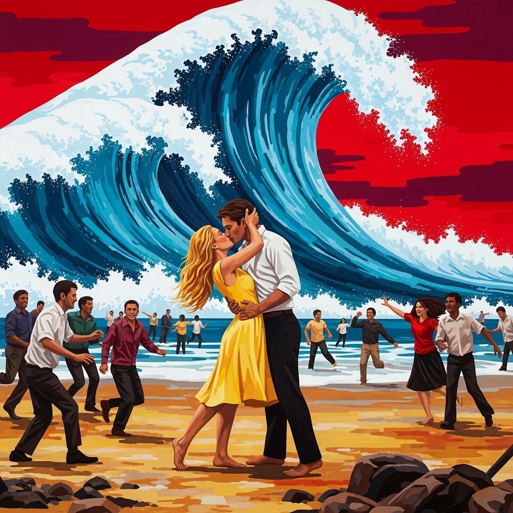 Passionate Kiss Before the Tsunami, in Abstract Style