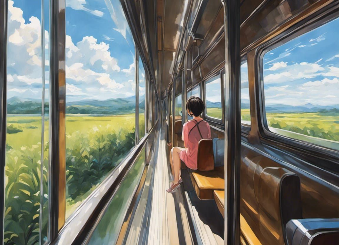 Through Train Window: Anime-Style Reflections