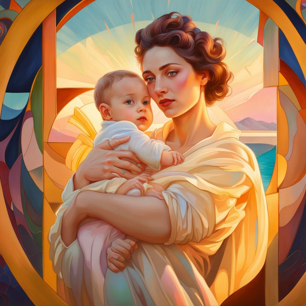 Mother and Child: An Idyllic Art Nouveau Scene
