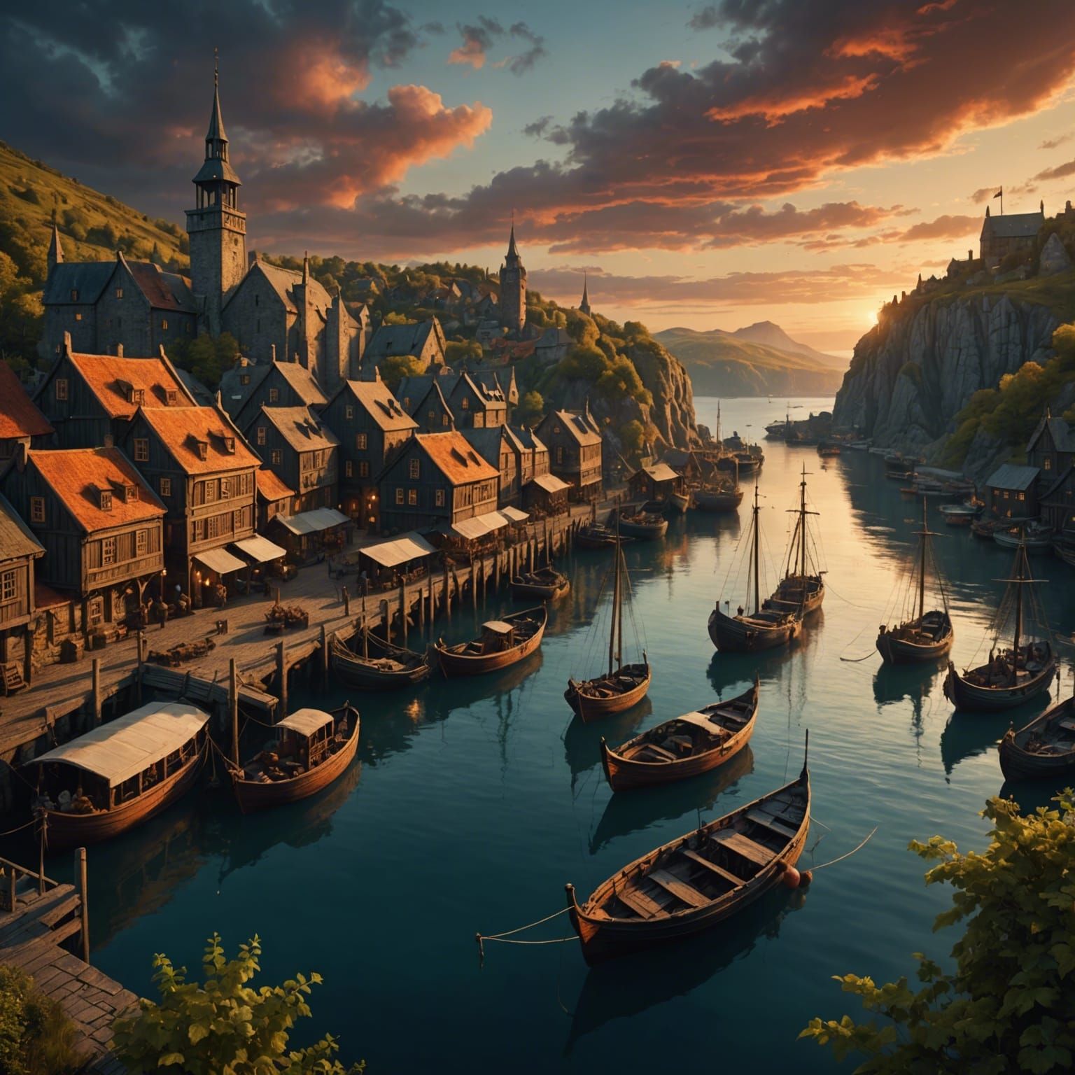 Dragon's View of Nordic Harbor at Sunset