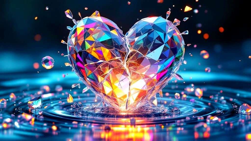 Surreal Glass Heart Shines Above Glowing Ocean