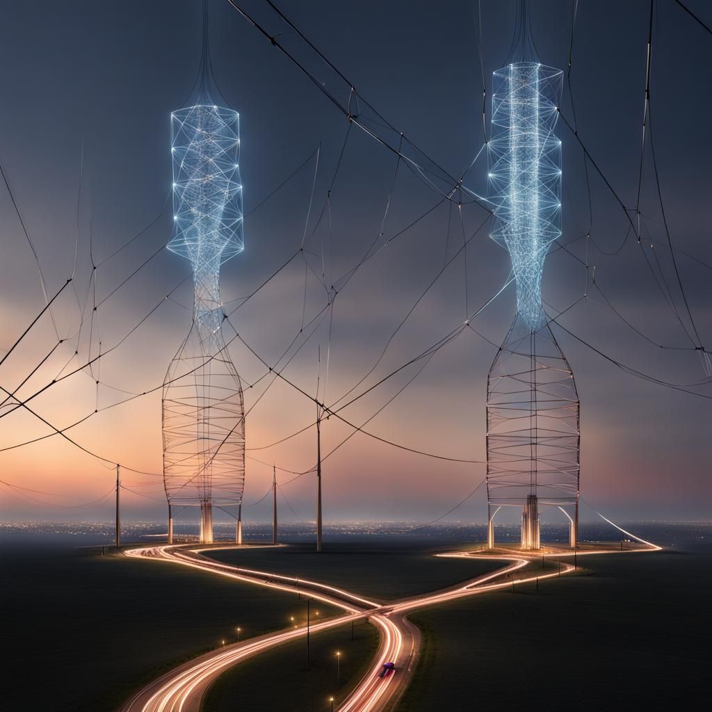 Gigantic Towers Connected by Glowing Wire