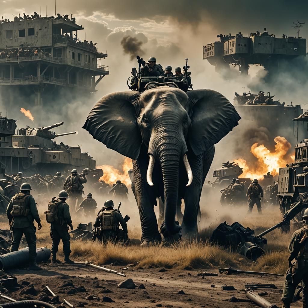 Military Elephant in Post-Apocalyptic Battle