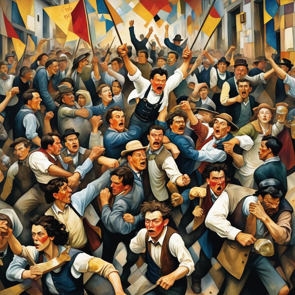 Oktoberfest Riot in Expressionistic Mural Style