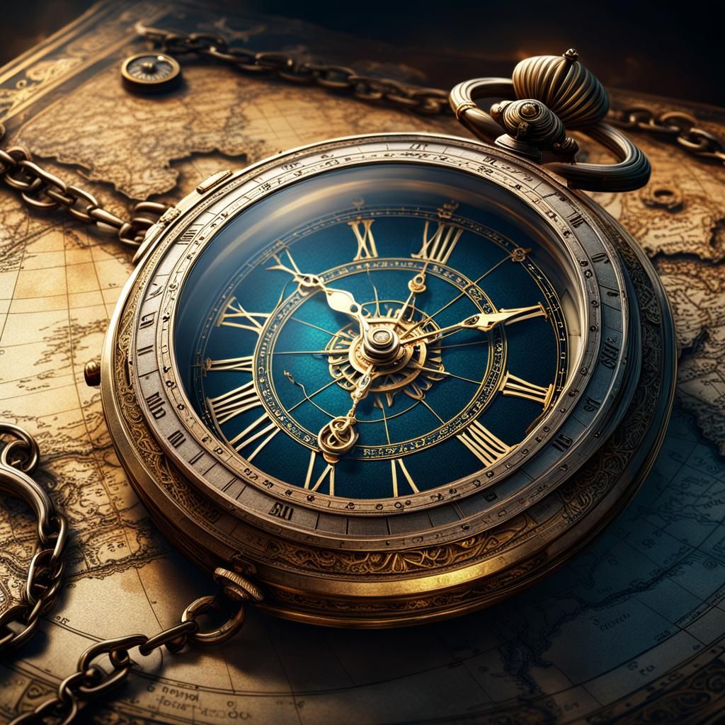 Antique Watch on Navigation Map: Detailed Matte Painting