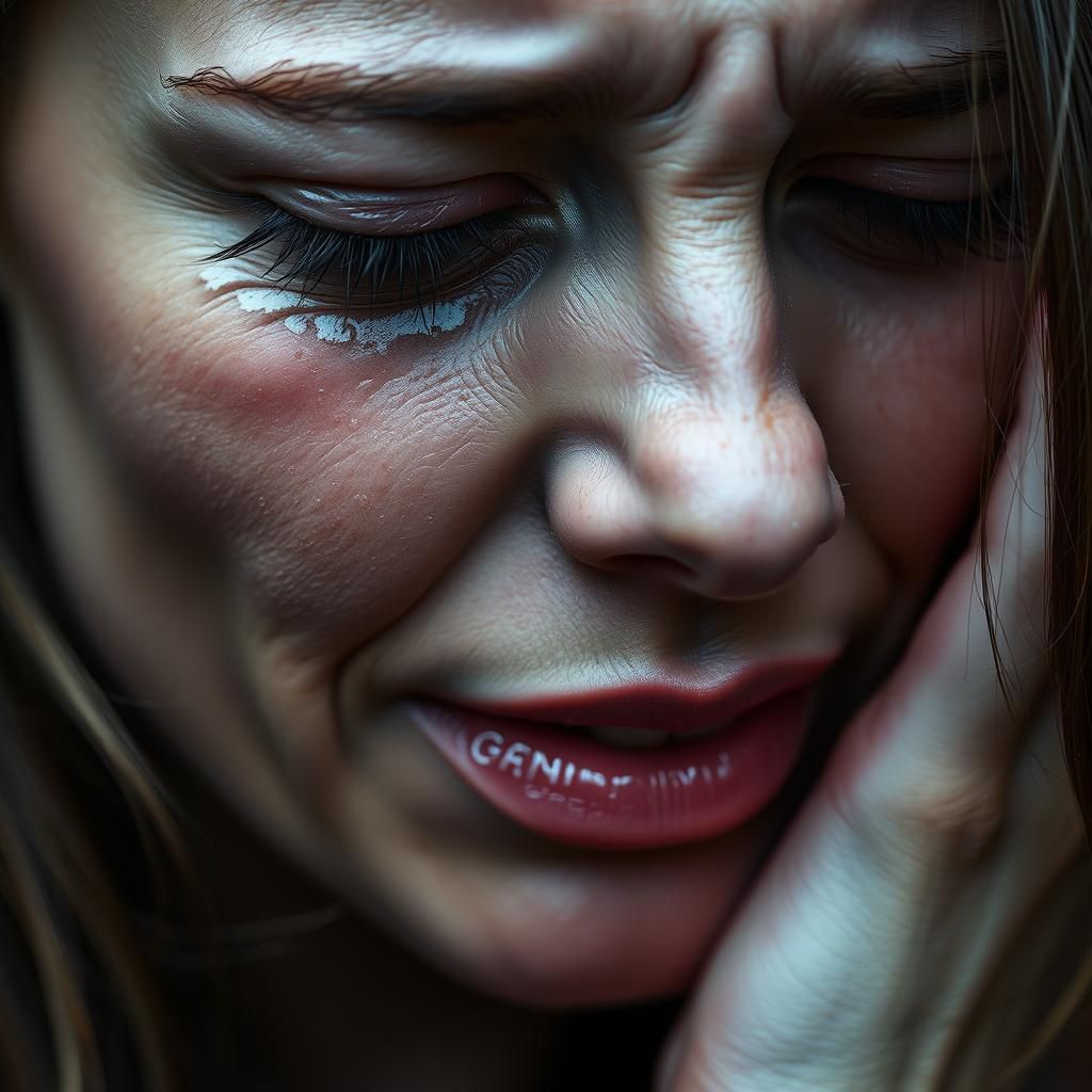 Woman's Anguish: A Photorealistic Portrait in Tears