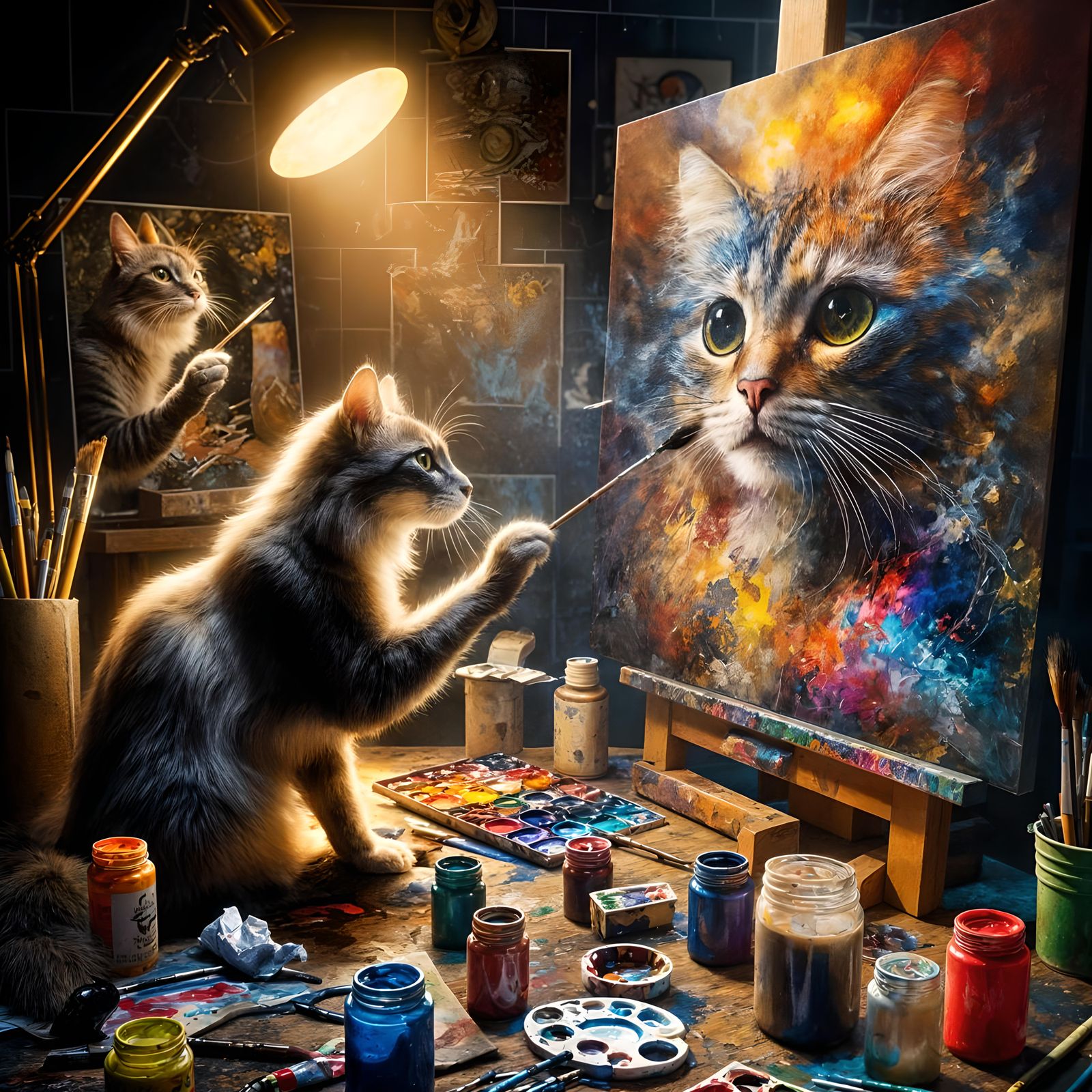 Feline Artist Creates Self Portrait in Hyperrealistic Style