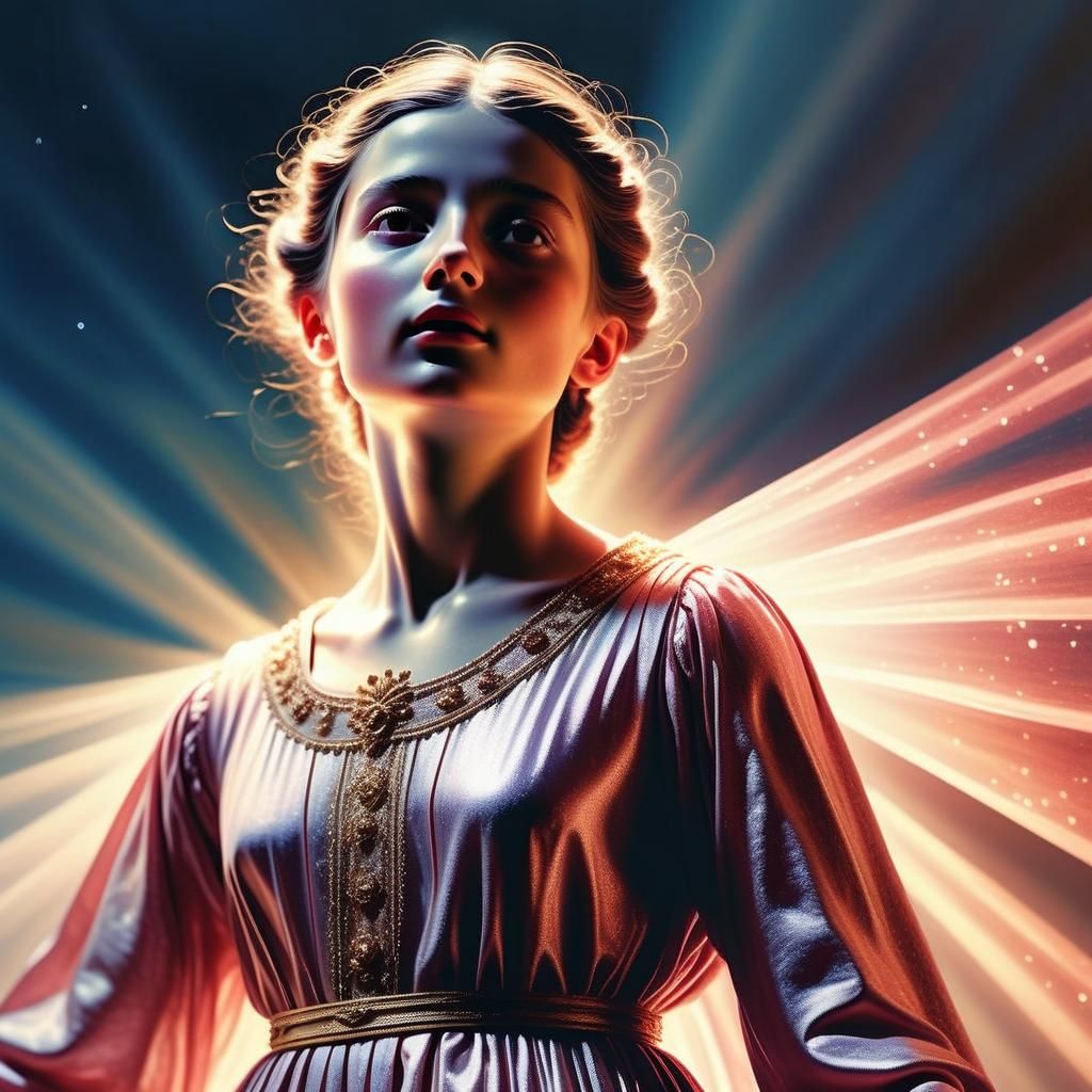 Illuminated Woman in Glimmering Dress, Caravaggio Style