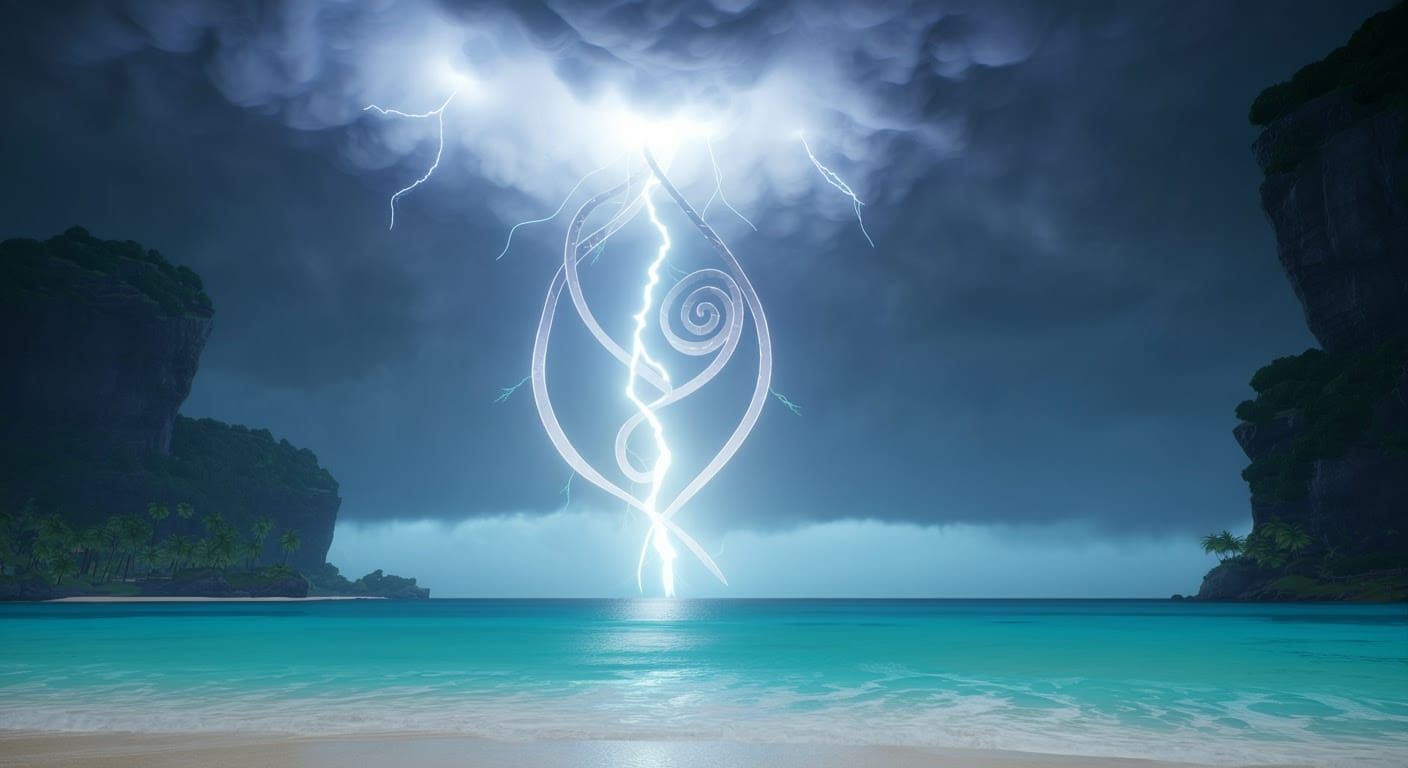 Electric Storm Unleashes Divine Signature on Tropical Beach