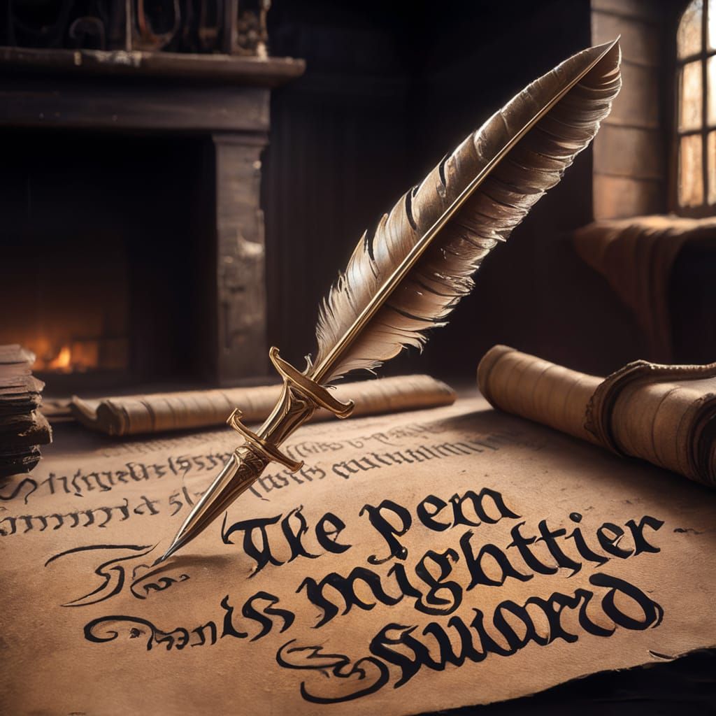 Medieval Quill Writes 'Pen is Mightier' Quote