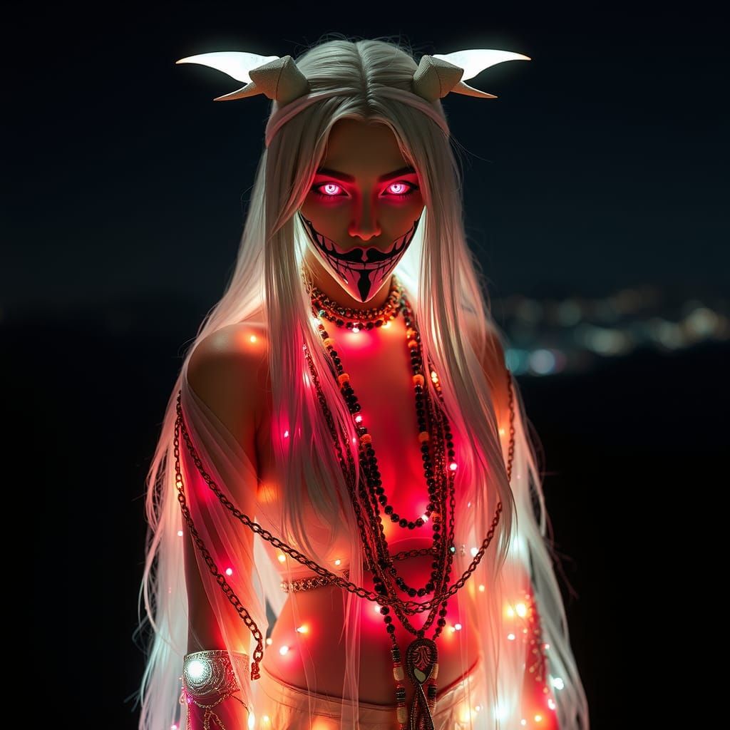 Epic Changeling Woman Portrait on Starry Mountain