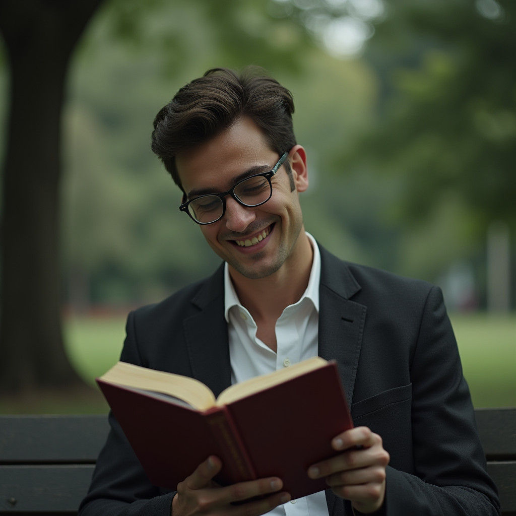Man Reading in Park: Cinematic Film Still