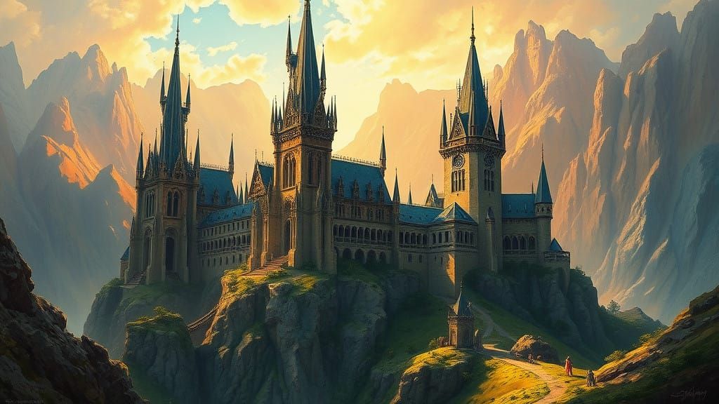 Majestic Fantasy Castle in Golden Light