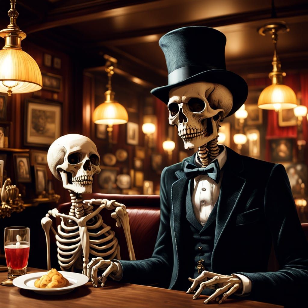 Ethereal Skeletons Enjoy Nightlife in the NightCafe