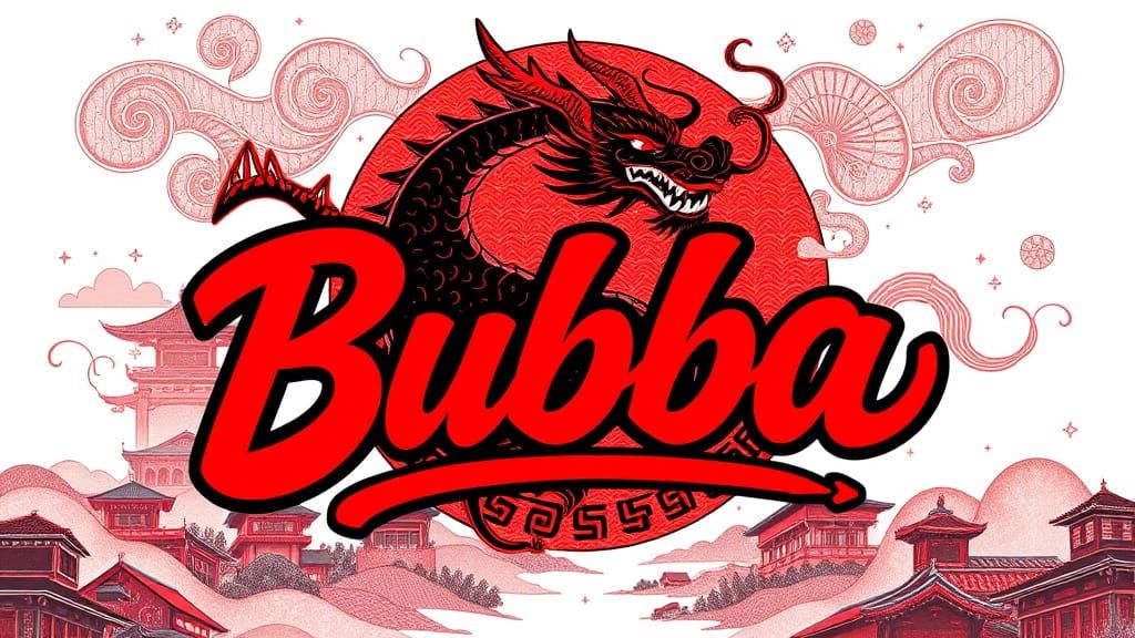 Cosmic Bubba Logo with Dragon and Japanese Village