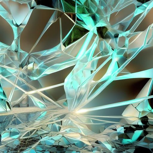 Bioluminescent Cracked Glass Pyramid in CGI Style
