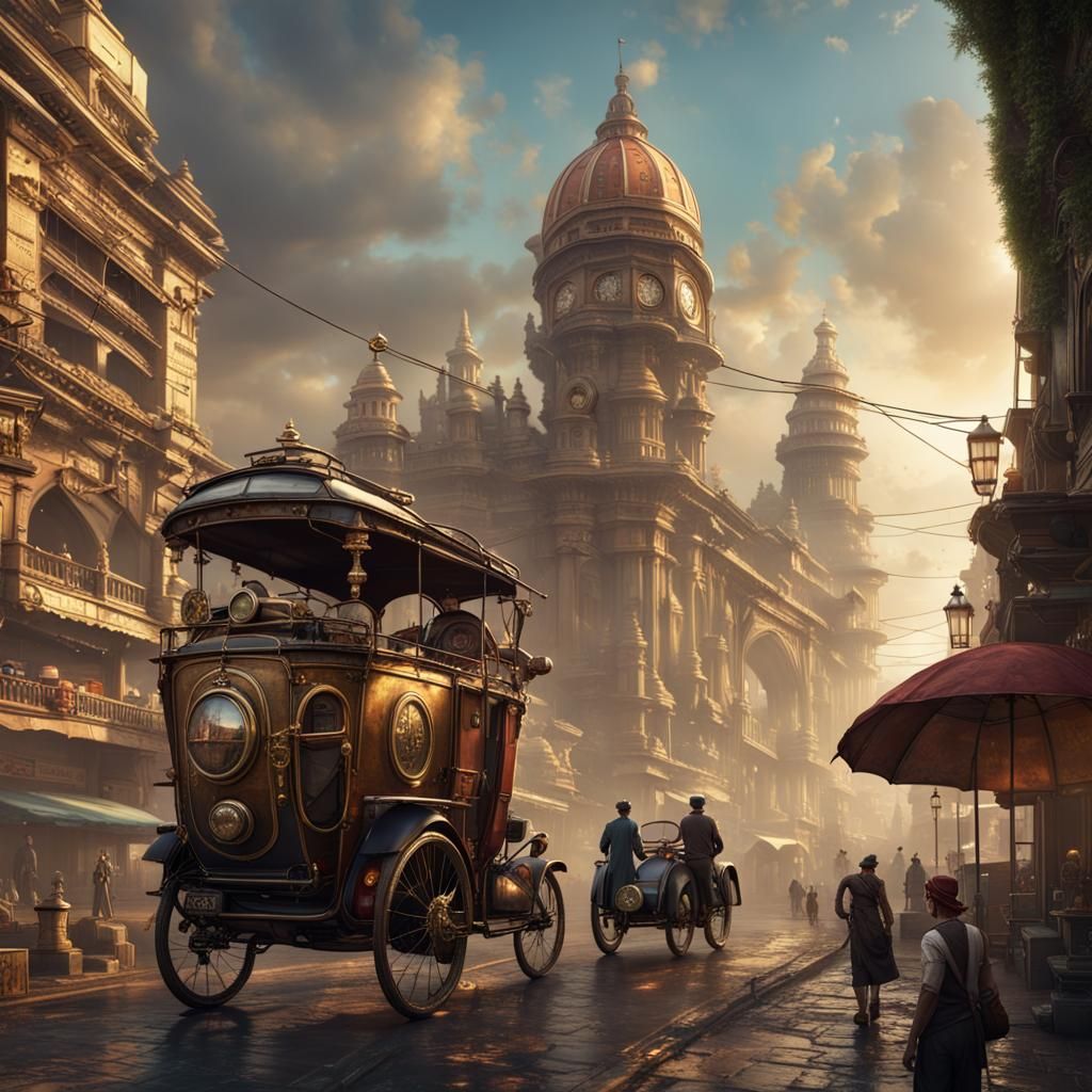 Steampunk Mumbai Landscape: Detailed Matte Painting