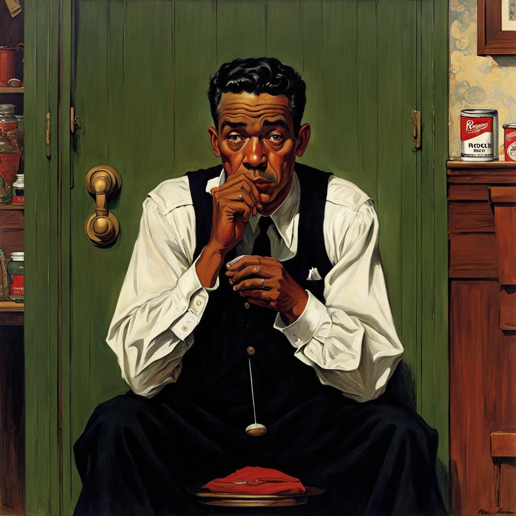 Depressed Man in Black: A Rockwell-esque Portrait