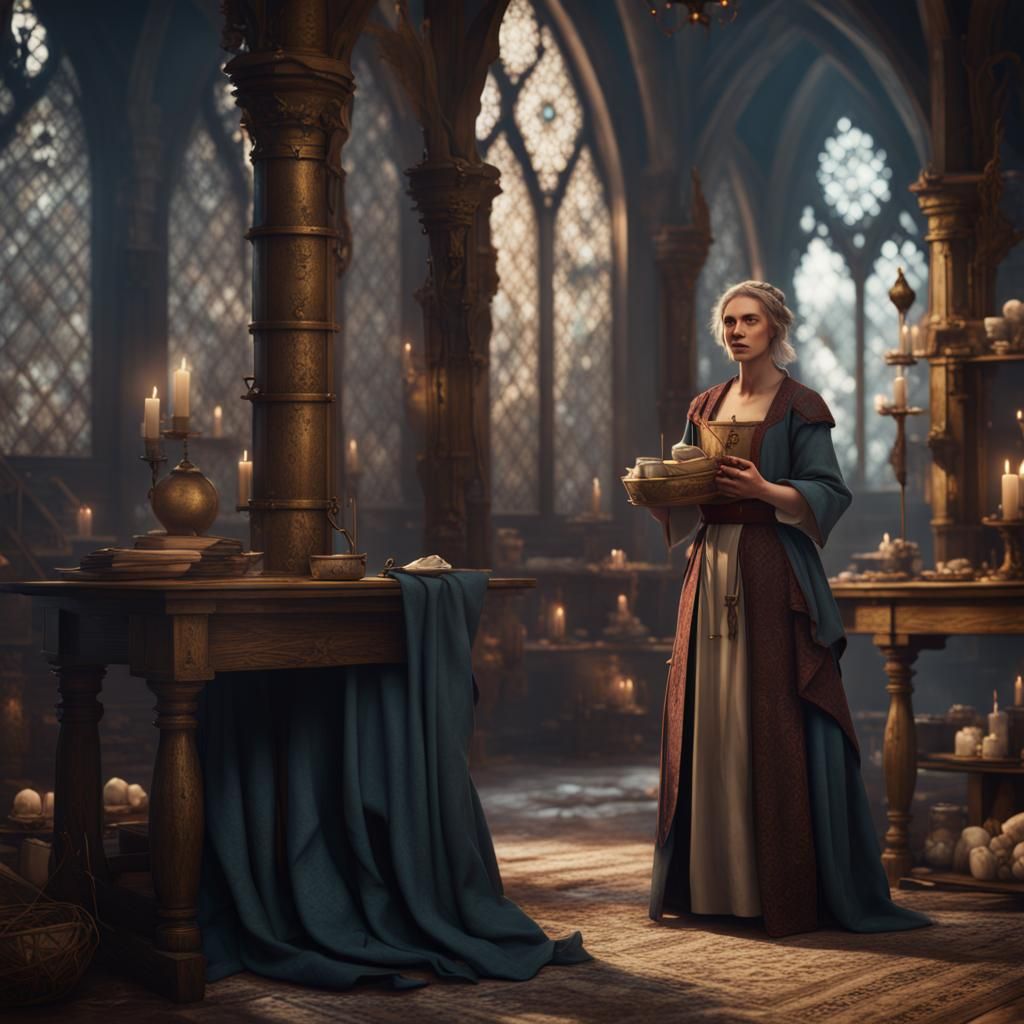 Medieval Midwife: Detailed Matte Painting in 8k