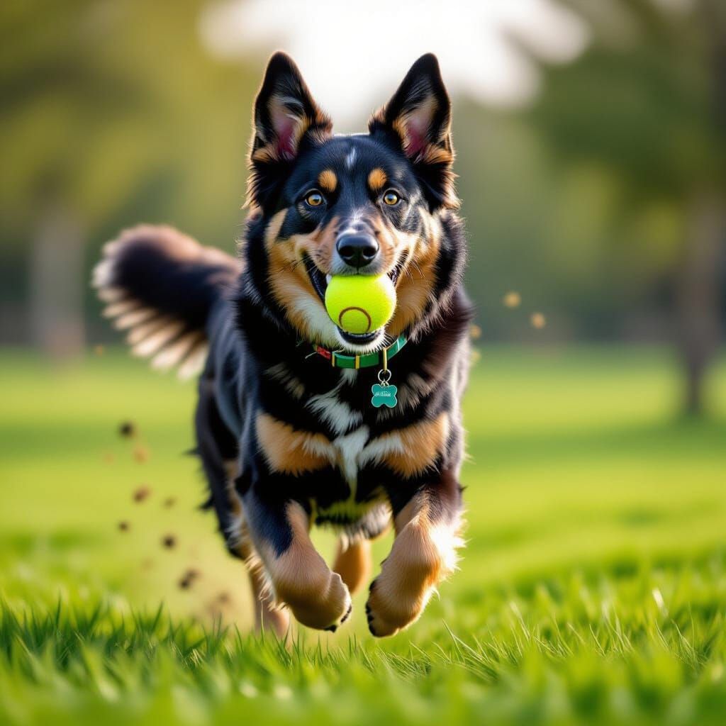 Energetic Kelpie Shepherd Running in a Lush Park