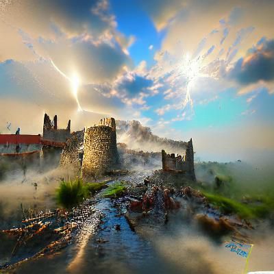 Medieval Castle Under Siege During Storm