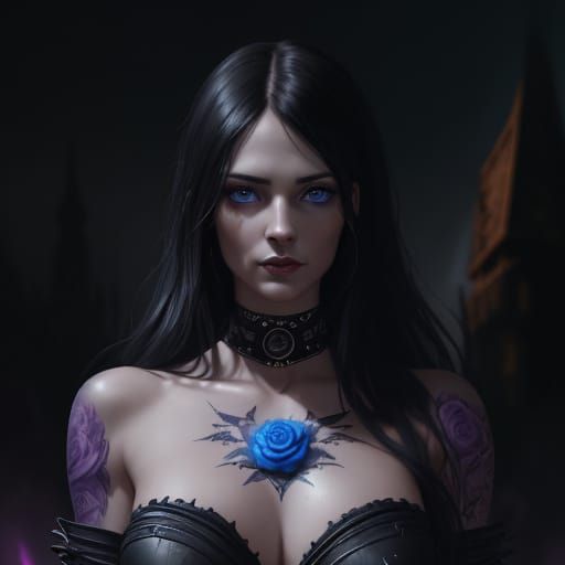 Rose Tattoo Woman in Dark Fantasy Art Nouveau Style