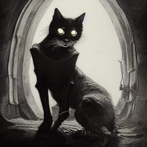 Detailed Spooky Cat Skeleton in Horror Art Style