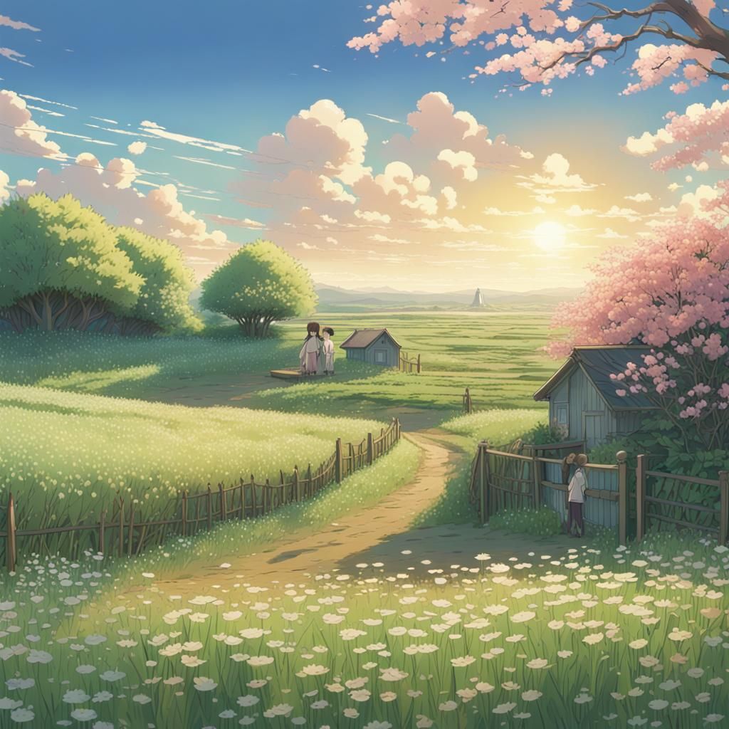 Anime Spring Fields Inspired by Studio Ghibli