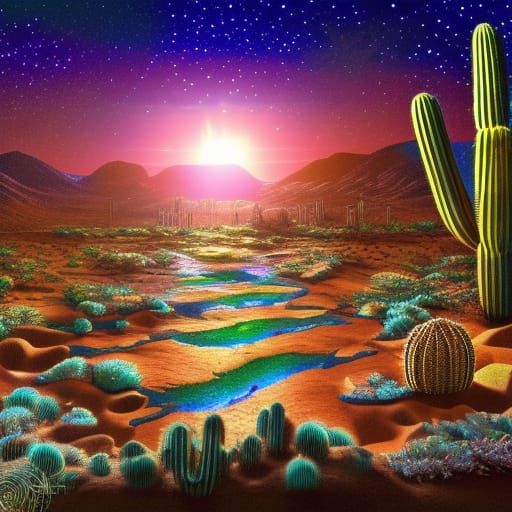 Stars over desert oasis