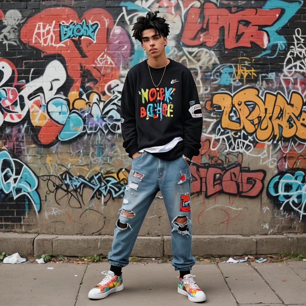 Teenager in Graffiti Fashion: AI-Generated Portrait